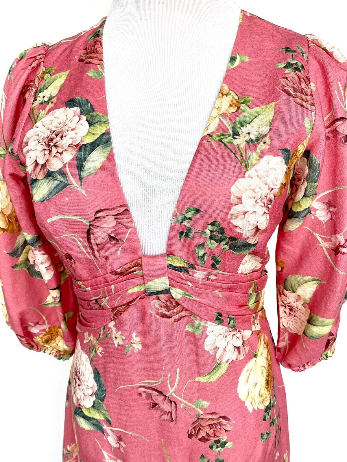 EVER NEW Cartier Linen Puff Sleeve Midi Dress Coral Retail $200 Price $124 NWT 6
