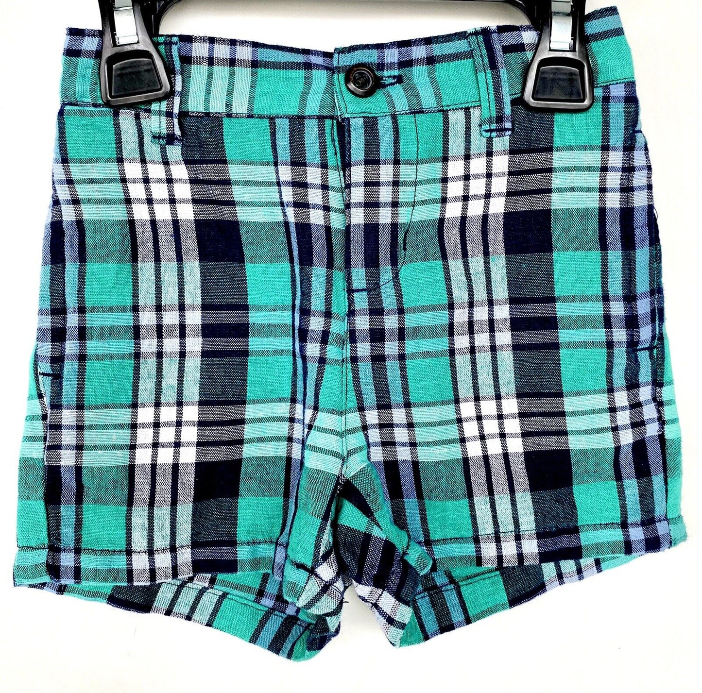 Janie And Jack Blue Green Check Cotton Linen Short 12-18 M Retail $39 Price $29