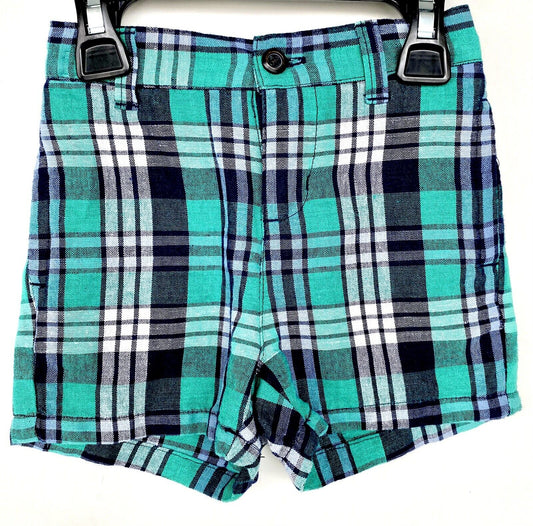Janie And Jack Blue Green Check Cotton Linen Short 12-18 M Retail $39 Price $29