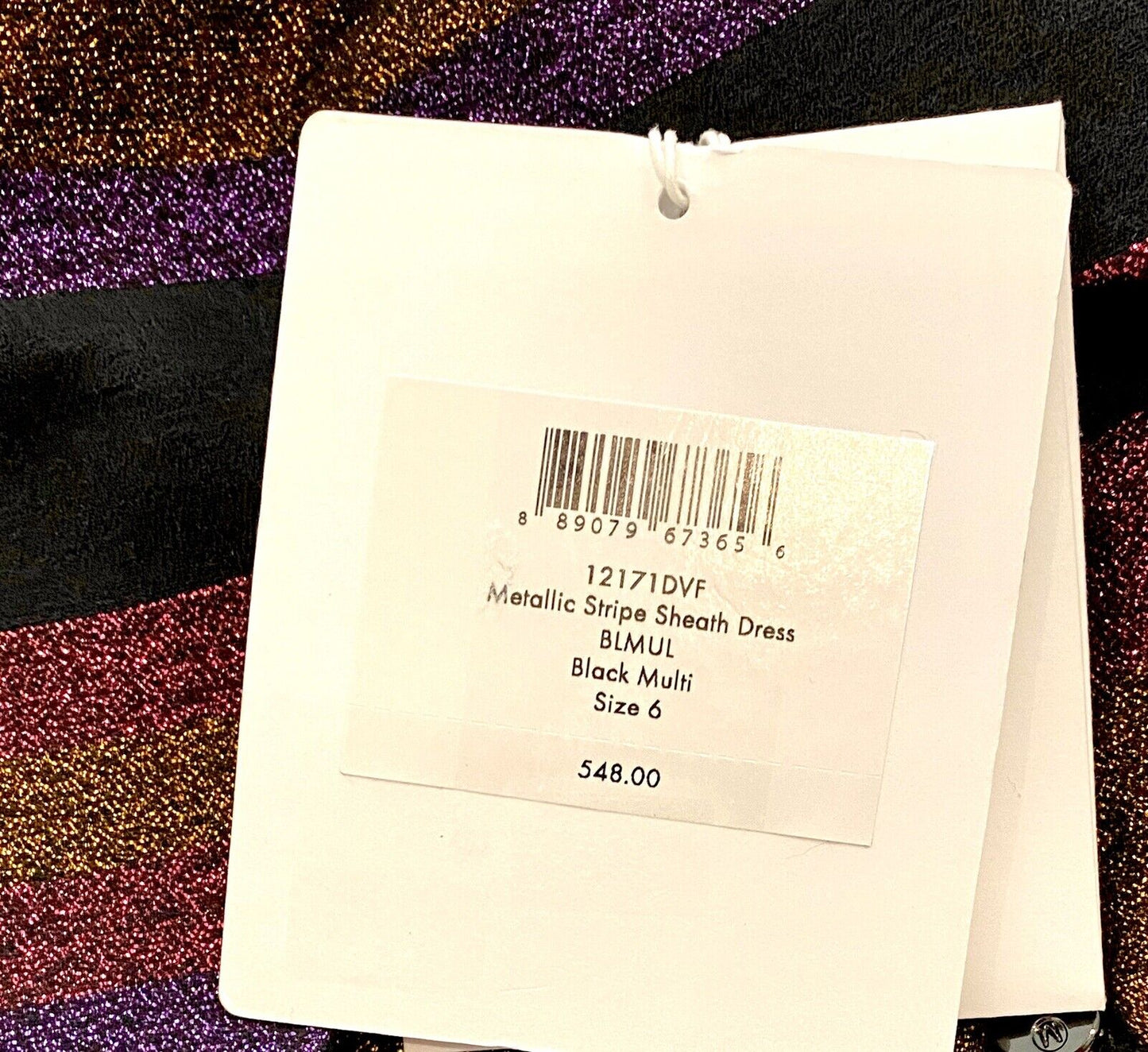 Diane Von Furstenberg Metallic Stripe Dress. NWT Retail $548  Price $198 Size 6