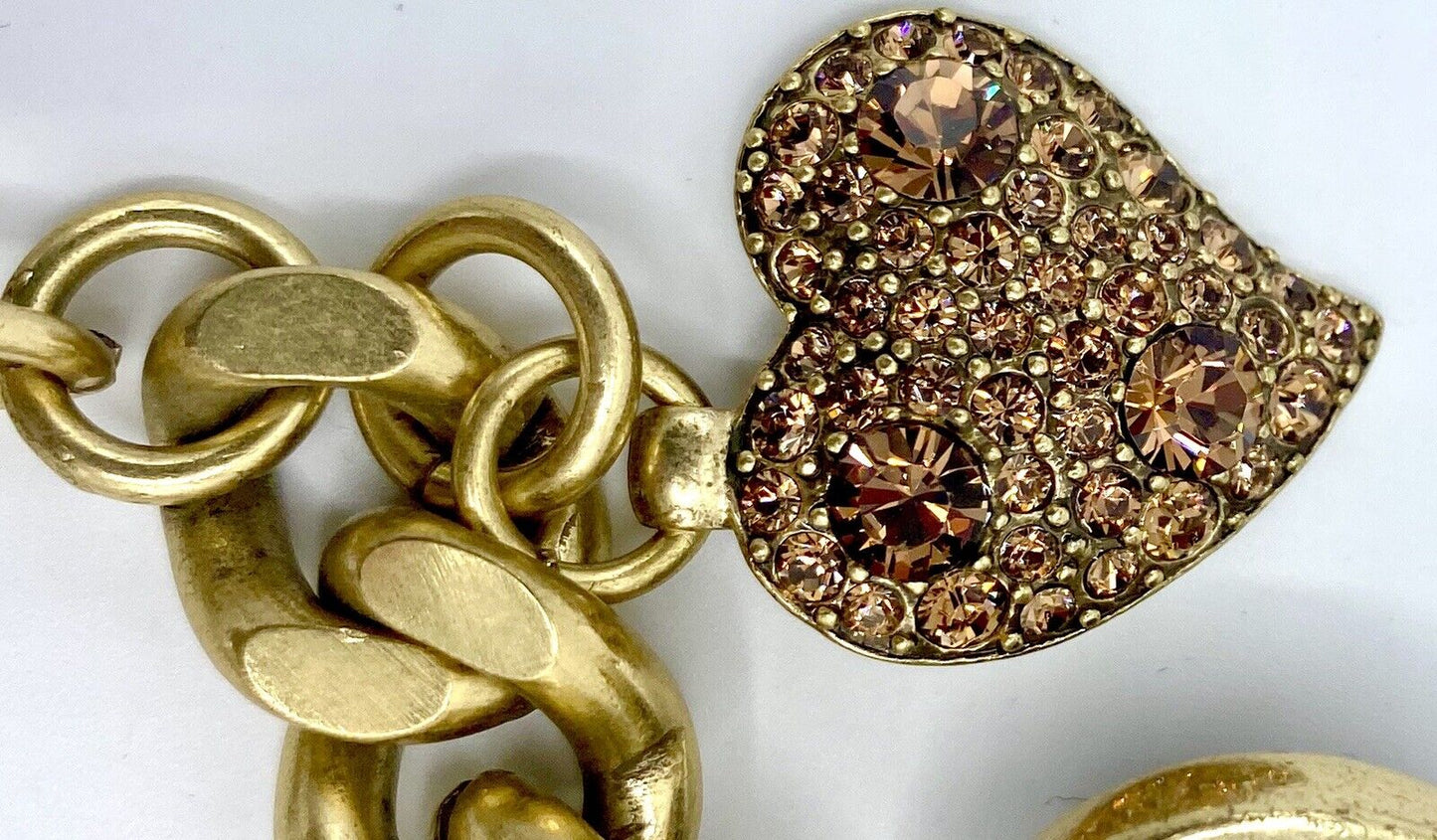 Valentine Hearts Genuine Swarovski Charm Bracelet 14 Carat Gold Plate PRICE $18