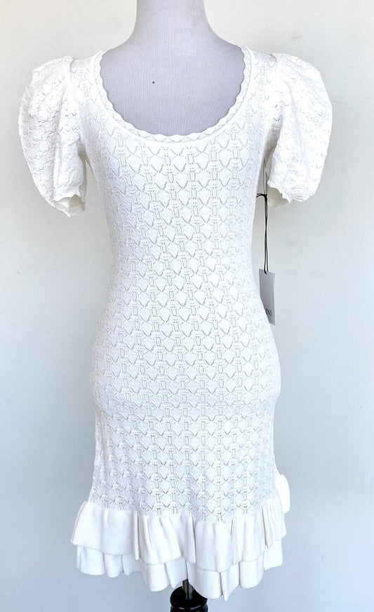 Lini white stretch dress puff sleeve retails $288 price $115 M