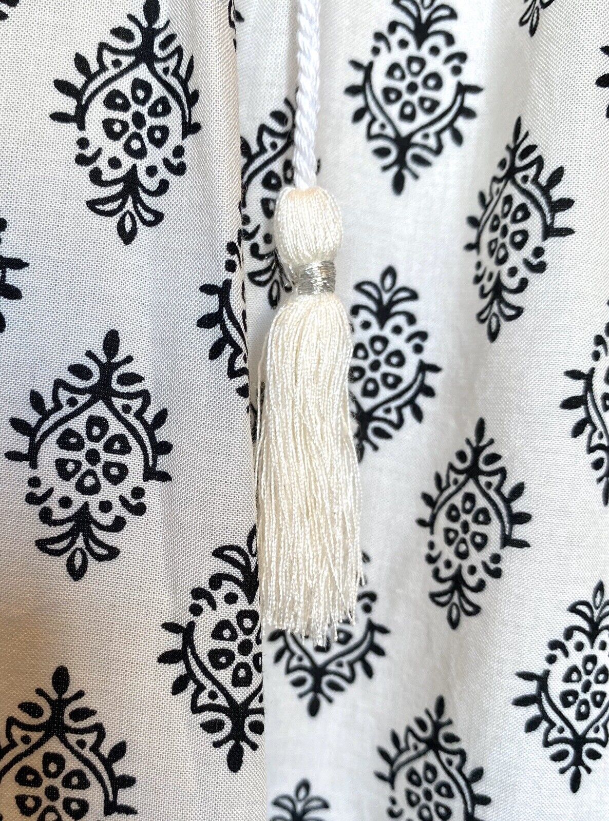 Beltaine Ivory & Black Tassel Peasant Boho Blouse Retail $118 Price $29 XS NWT