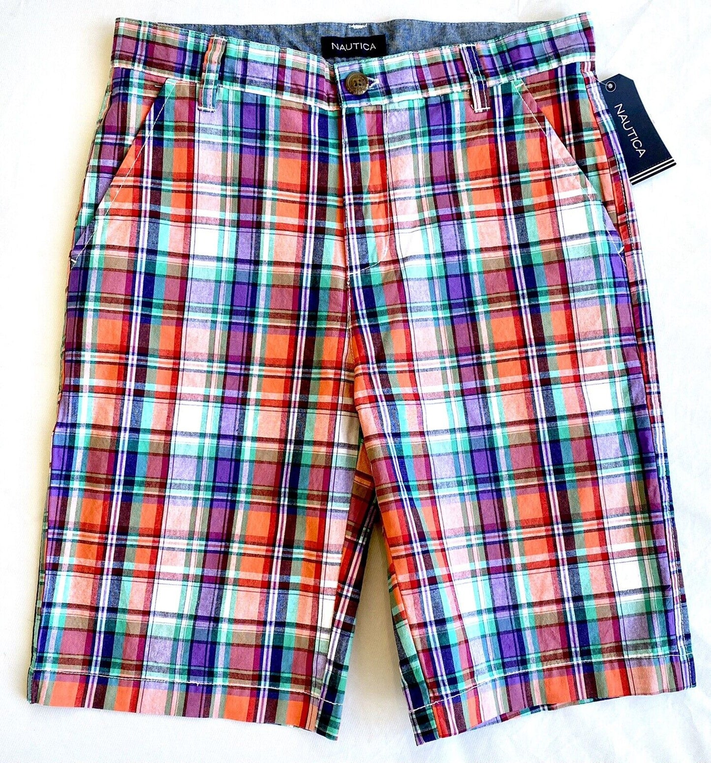 NWT NAUTICA BOYS' PLAID SHORTS SIZE 14 RETAIL $36.50 PRICE $25