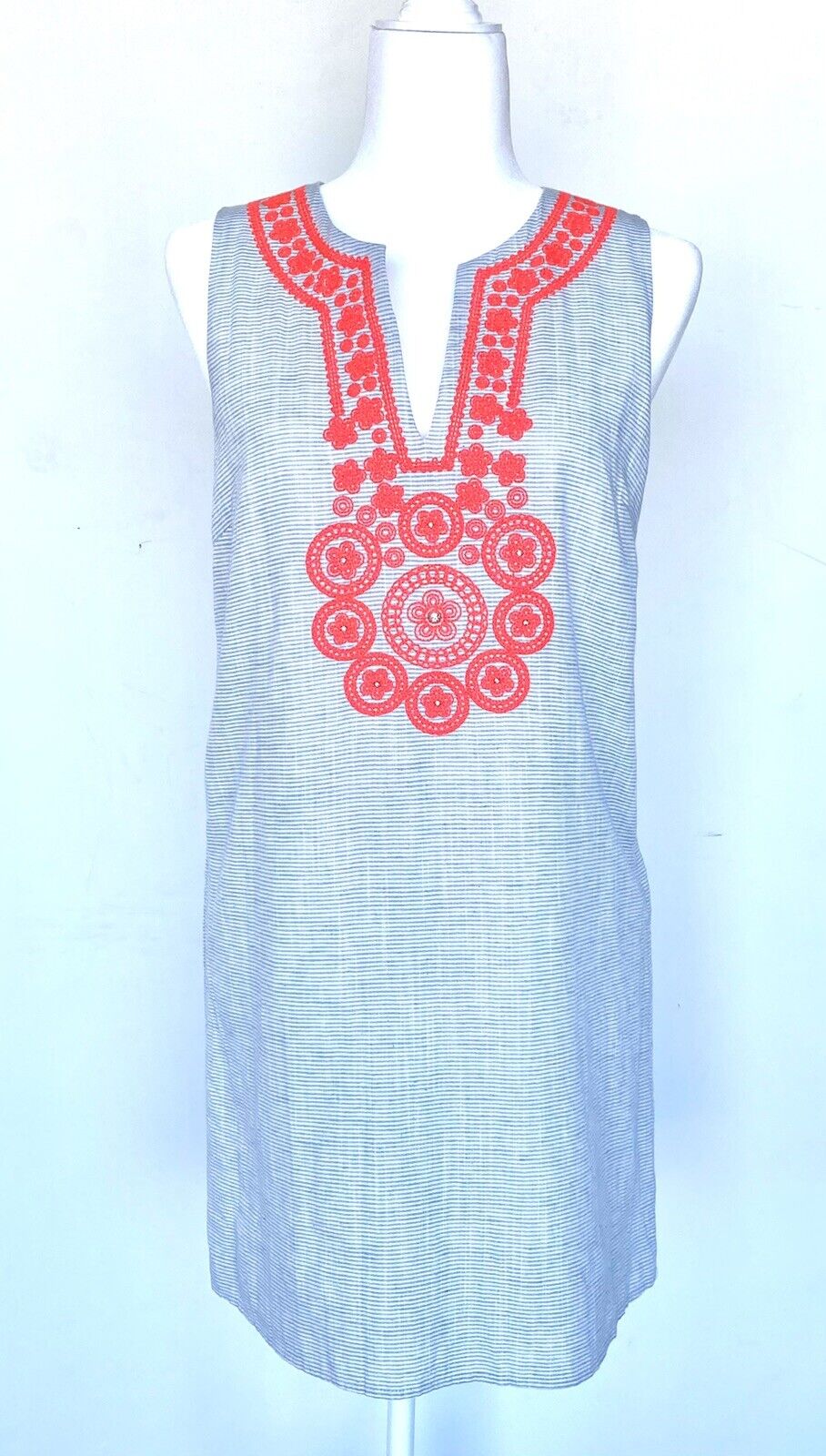 Julie Brown woven diamanté embroidered pinstripe dress 4 Retail $205 Price $59