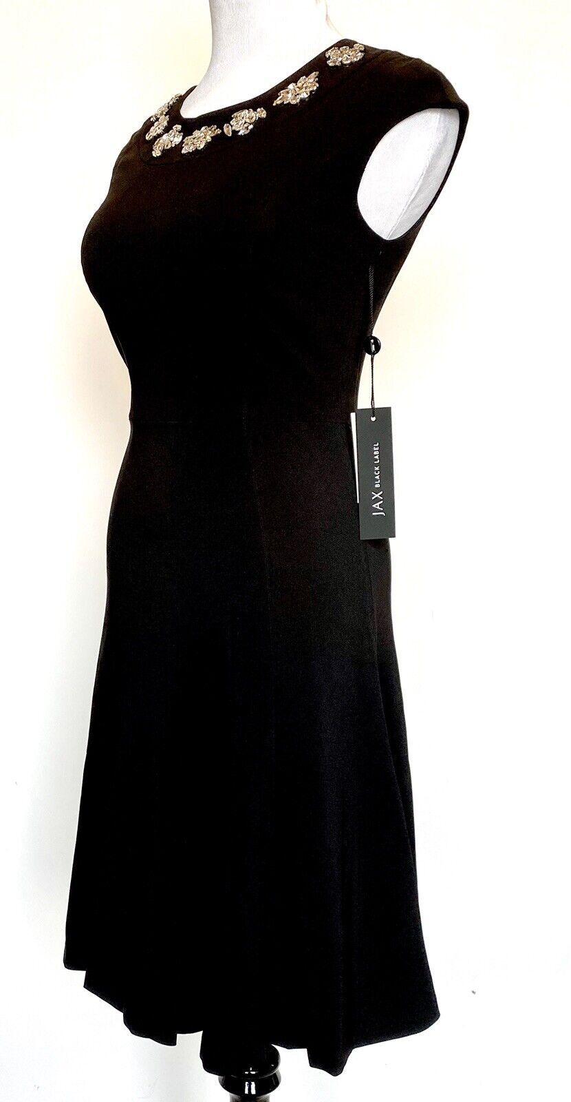 Jax Black Rhinestone Embellished Fit & Flare Dress Size 2 Retail $158 Price $64