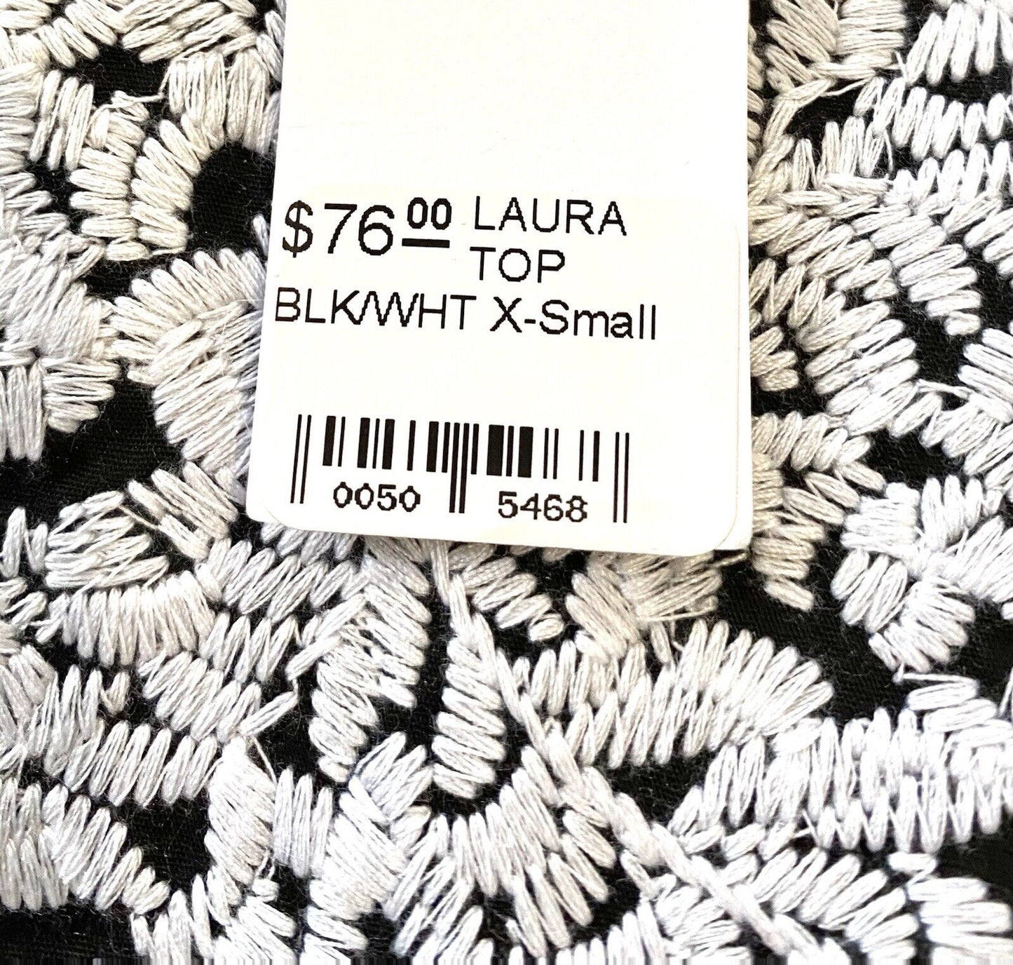 NWT J Marie embroidered Laura Top size XS Retail $76 Price $42 Black White