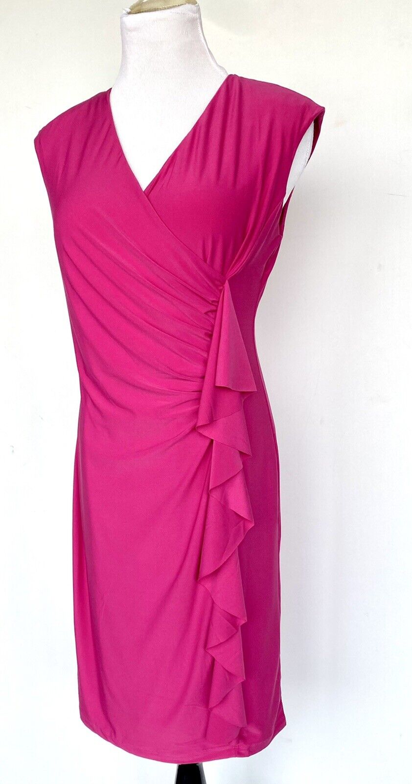 Carmen Marc Valvo M Pink Stretch Ruffle Front Dress Retail $98 Price $56 NWT