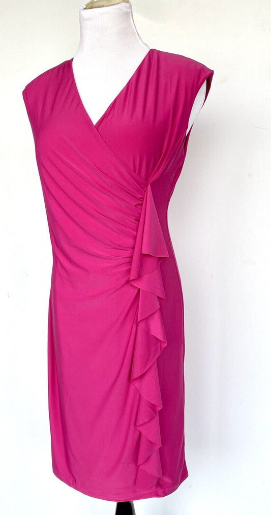 Carmen Marc Valvo M Pink Stretch Ruffle Front Dress Retail $98 Price $56 NWT
