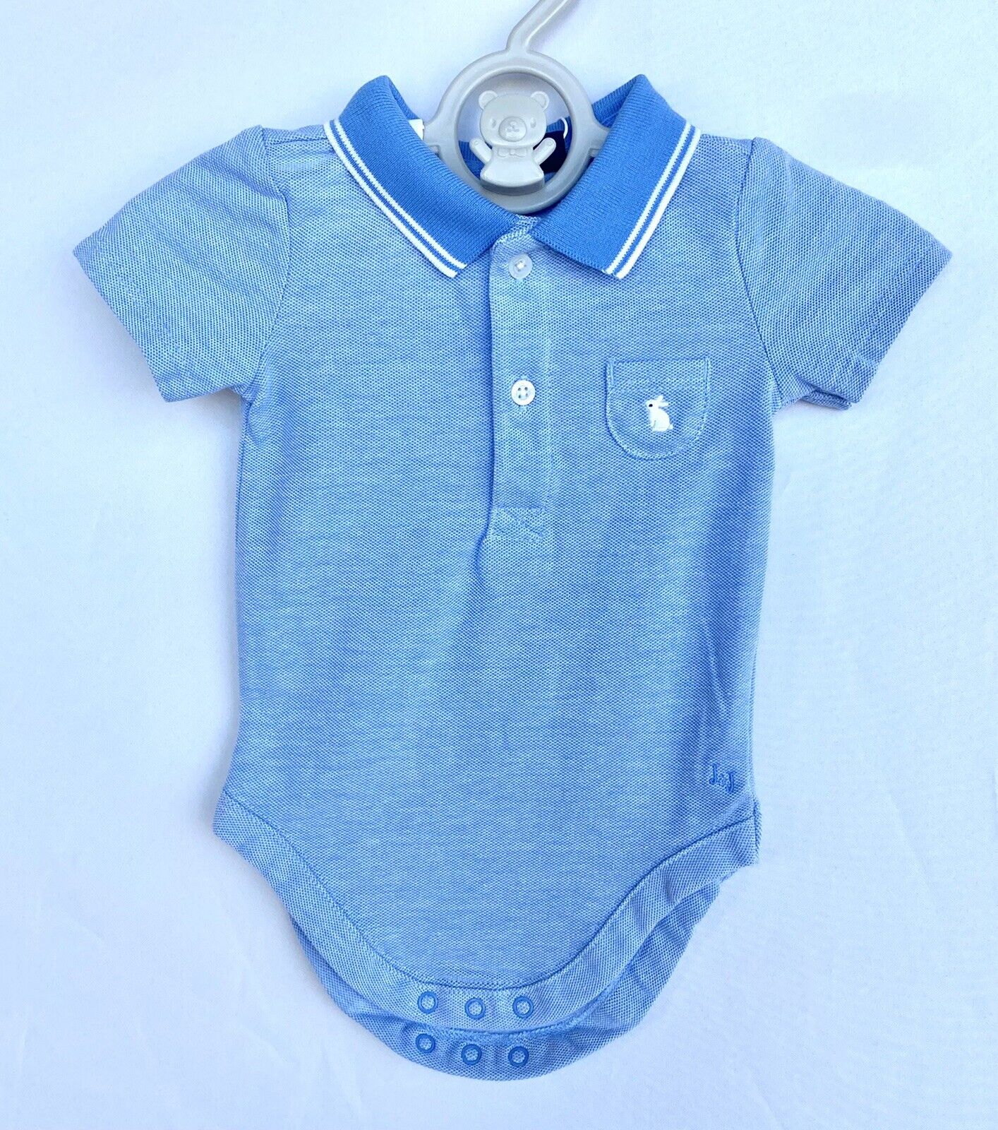 Janie And Jack Embroidered Bunny Pique Polo Bodysuit 0-3 M Price $26 NEW Blue