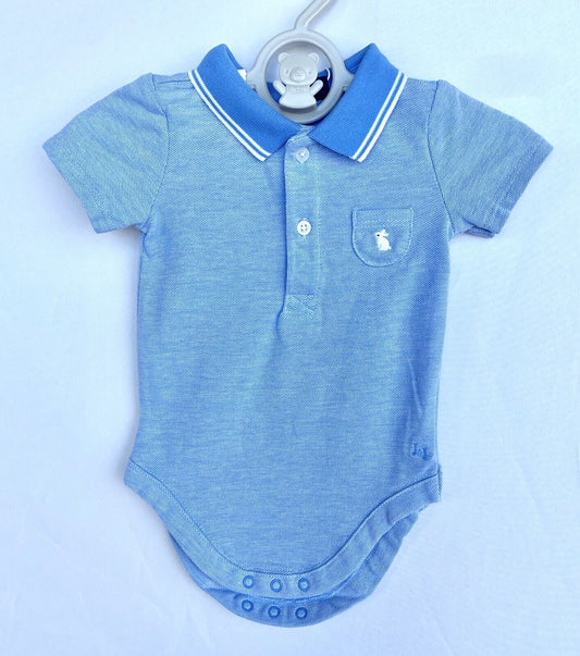 Janie And Jack Embroidered Bunny Pique Polo Bodysuit 0-3 M Price $26 NEW Blue