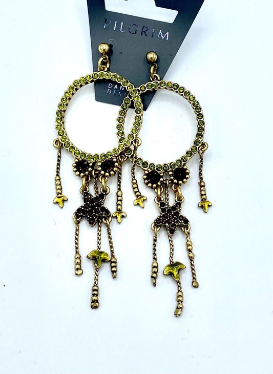 Pilgrim 14 Carat Gold Plated Swarovski Crystal Enamel Lime Green Earrings $17