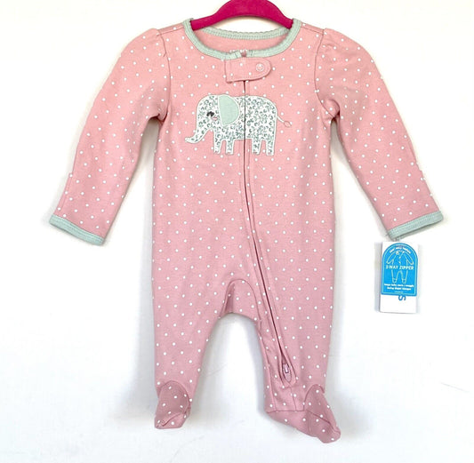 Carters Pink Spot Cotton Appliqué Elephant Baby Sleeper Footie Pjs NB Price $16