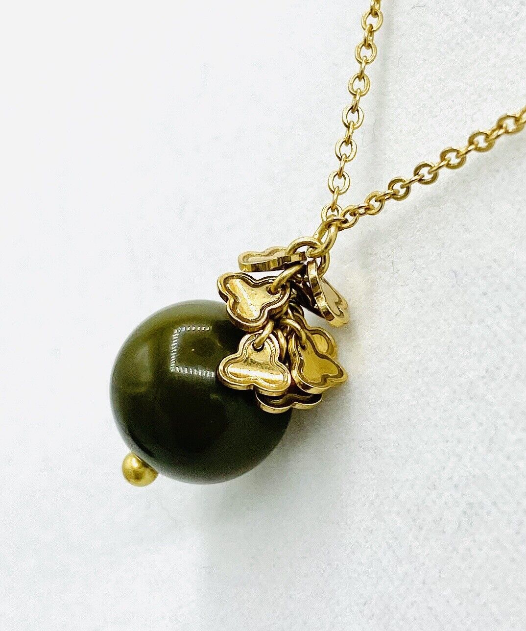 Pilgrim Bead Gem Necklace In Olive Green. 14 Carat Gold Plate Price $14  NWT