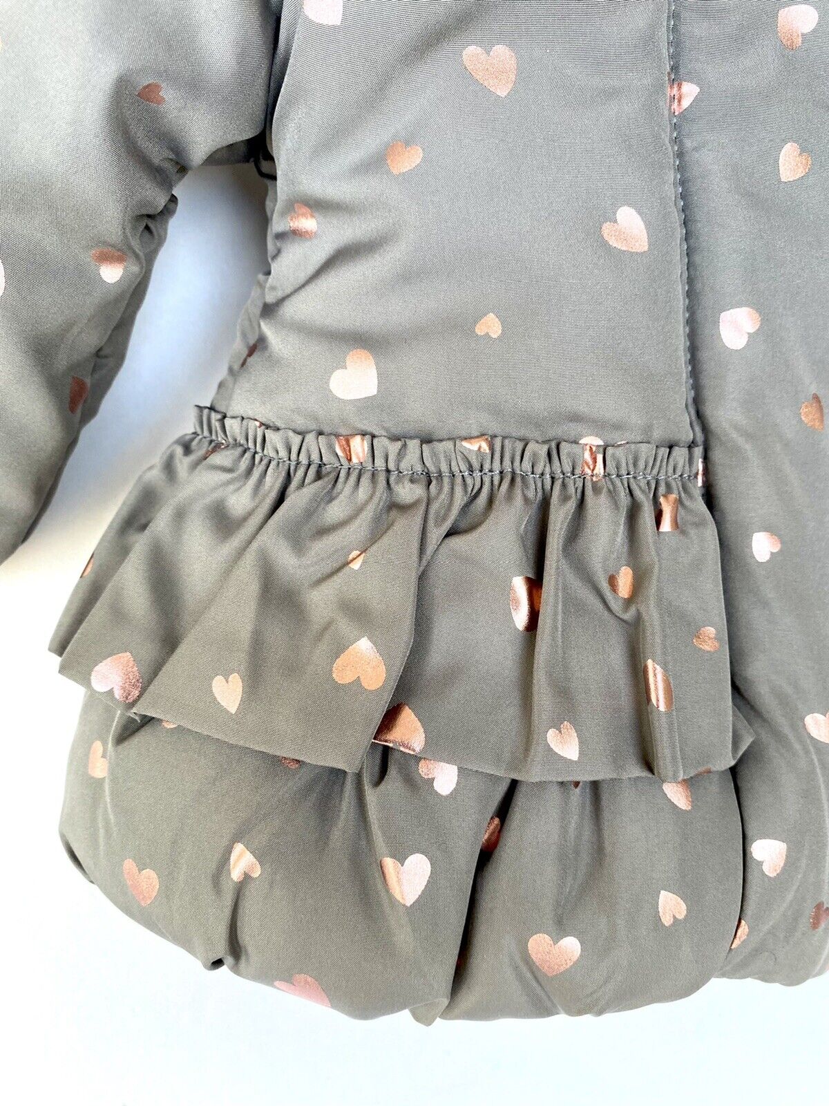 KENSIE Girl Ruffle Waist Grey Coat 12M RETAILS $65 Price $39 Pink Metallic Heart