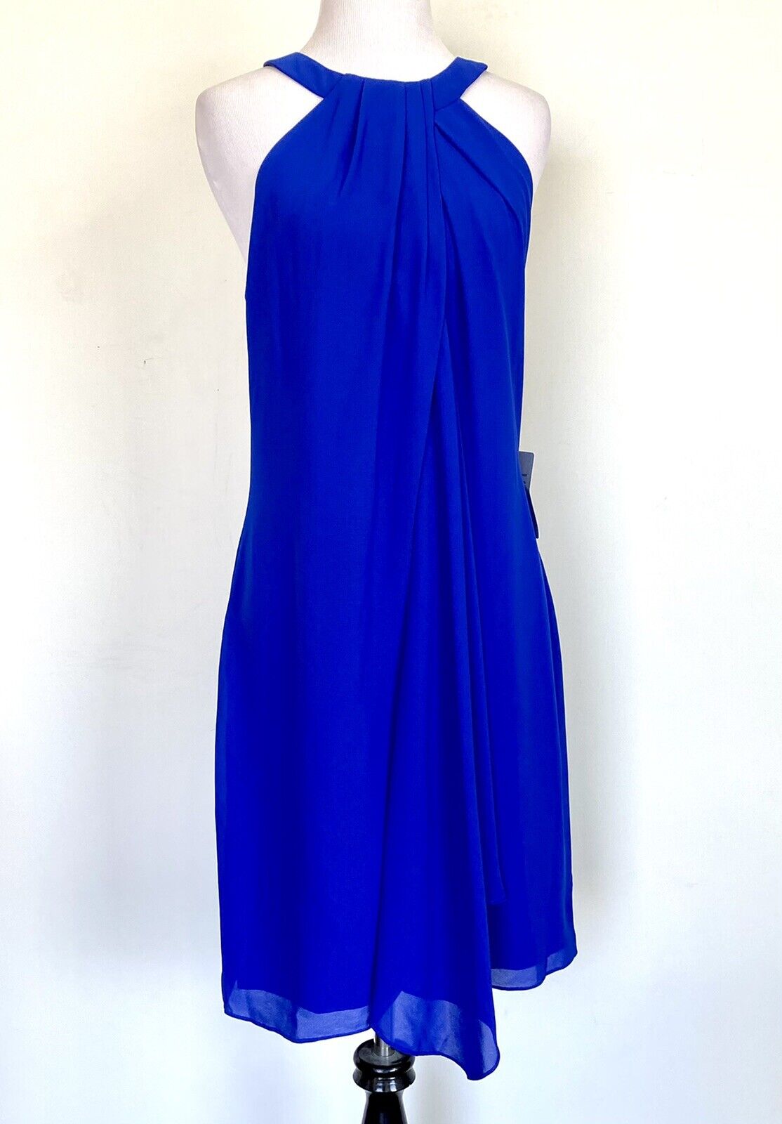 Badgley Mischka cobalt Blue drape neck dress. Retails $365 Price $98 NWT Size 10
