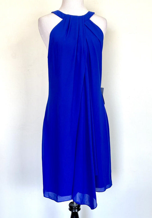 Badgley Mischka cobalt Blue drape neck dress. Retails $365 Price $98 NWT Size 10