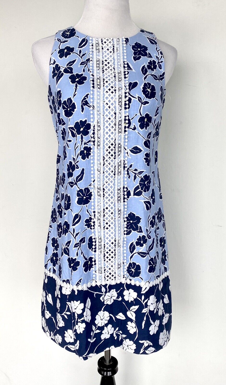 Eliza J  Linen Mix  Lace Front Shift  Dress NWT Retails $128 Price $69 Size 8