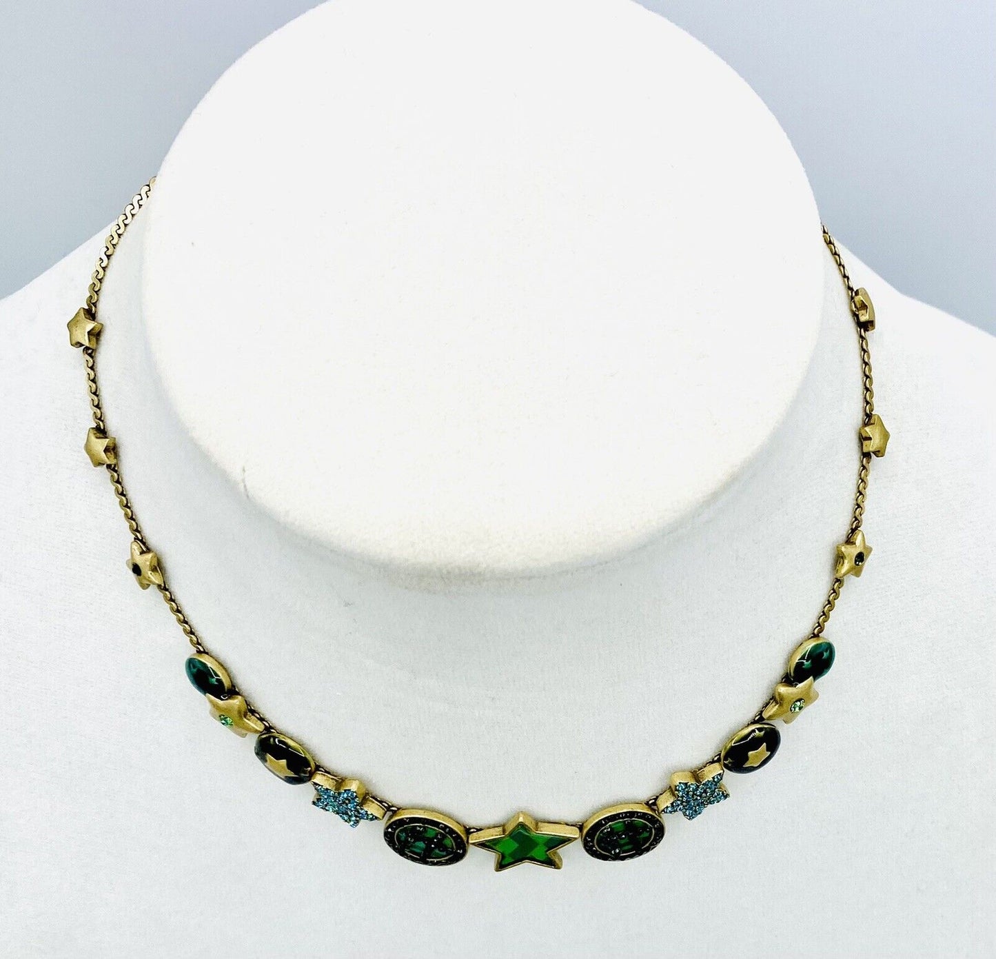 Pilgrim Swarovski Crystal Necklace Green & Blue 14ct Gold Plated Price $19