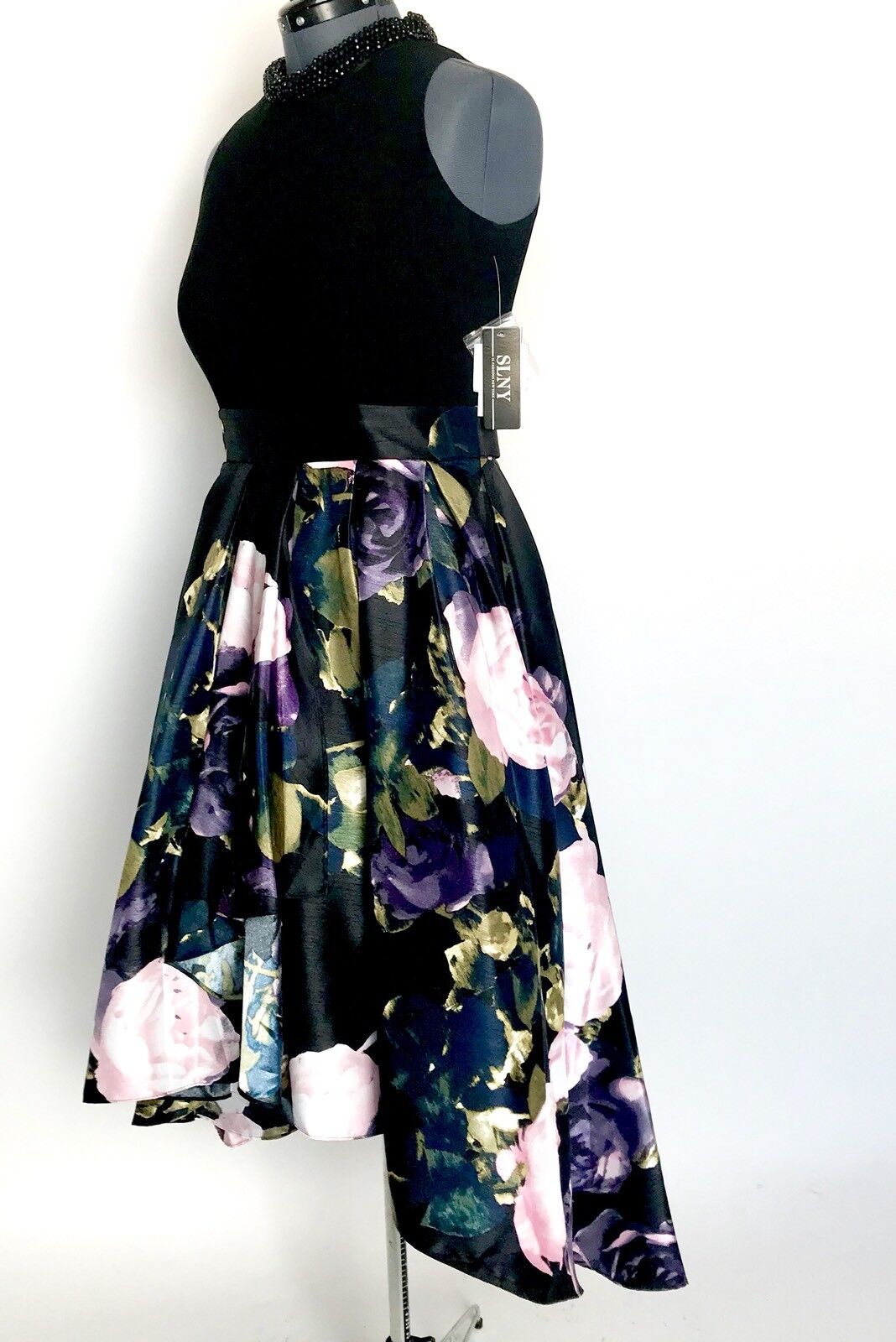 SNLY Black Bead Neck Gown. Floral Skirt. NWT Price $78 Size 10