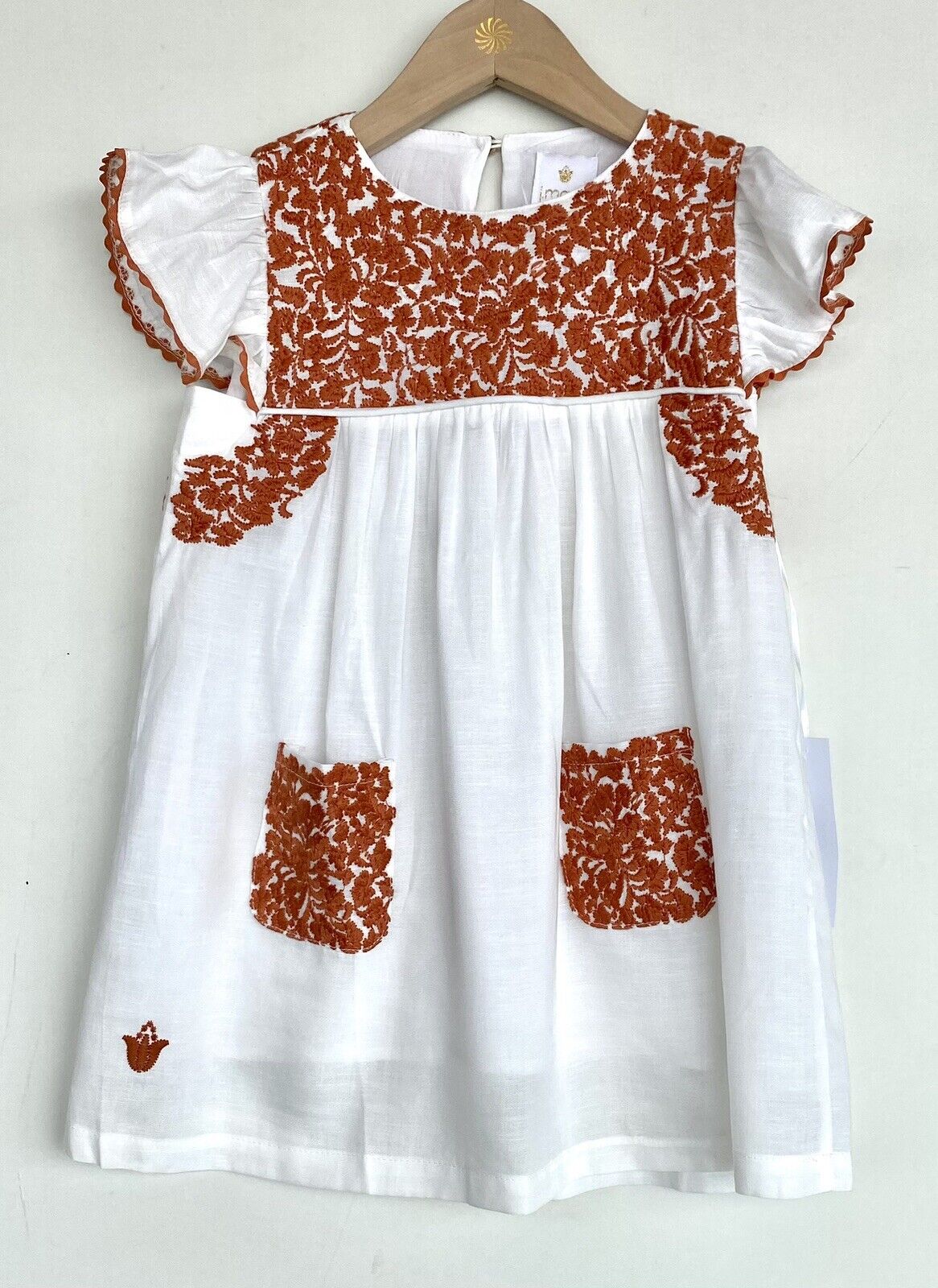 J Marie embroidered Gudalupe Dress 5T Retail $92 Price $56 Linen Mix White Red