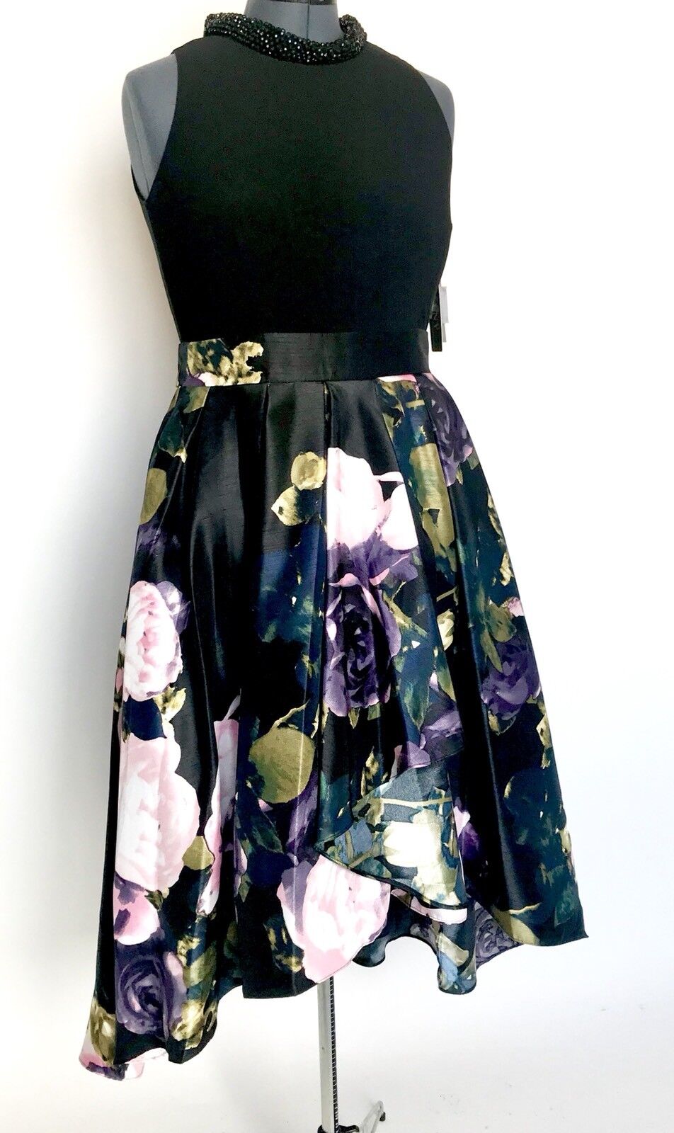 SNLY Black Bead Neck Gown. Floral Skirt. NWT Price $78 Size 10