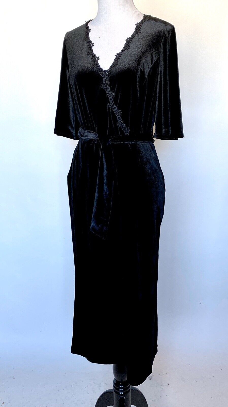 Black Velvet Crochet Trim Jumpsuit XS Retail $199 Price $69 NWT