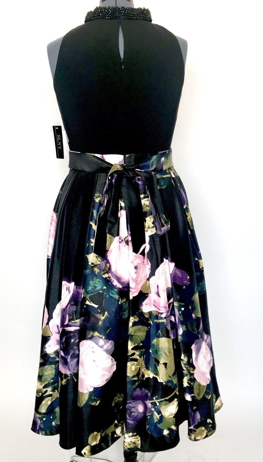 SNLY Black Bead Neck Gown. Floral Skirt. NWT Price $78 Size 10