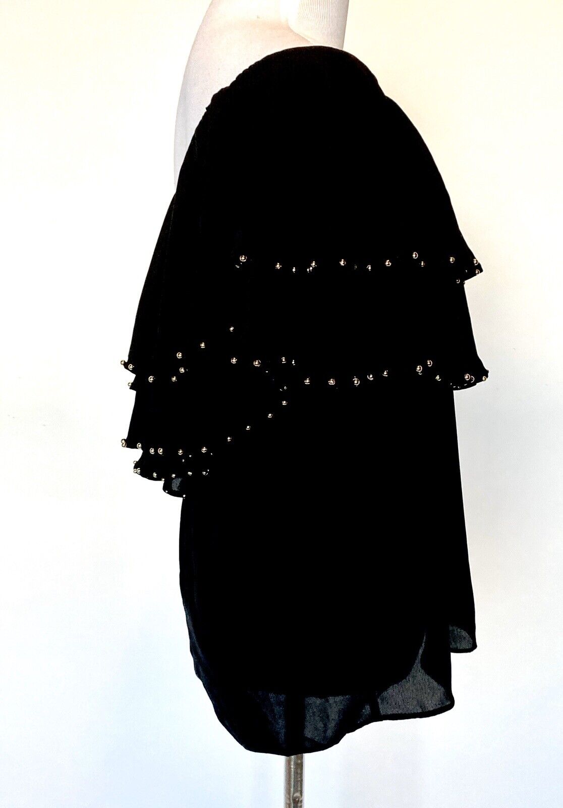 Black One Shoulder Chiffon Type Top Bead Edge. XS Retail $68 Price $22