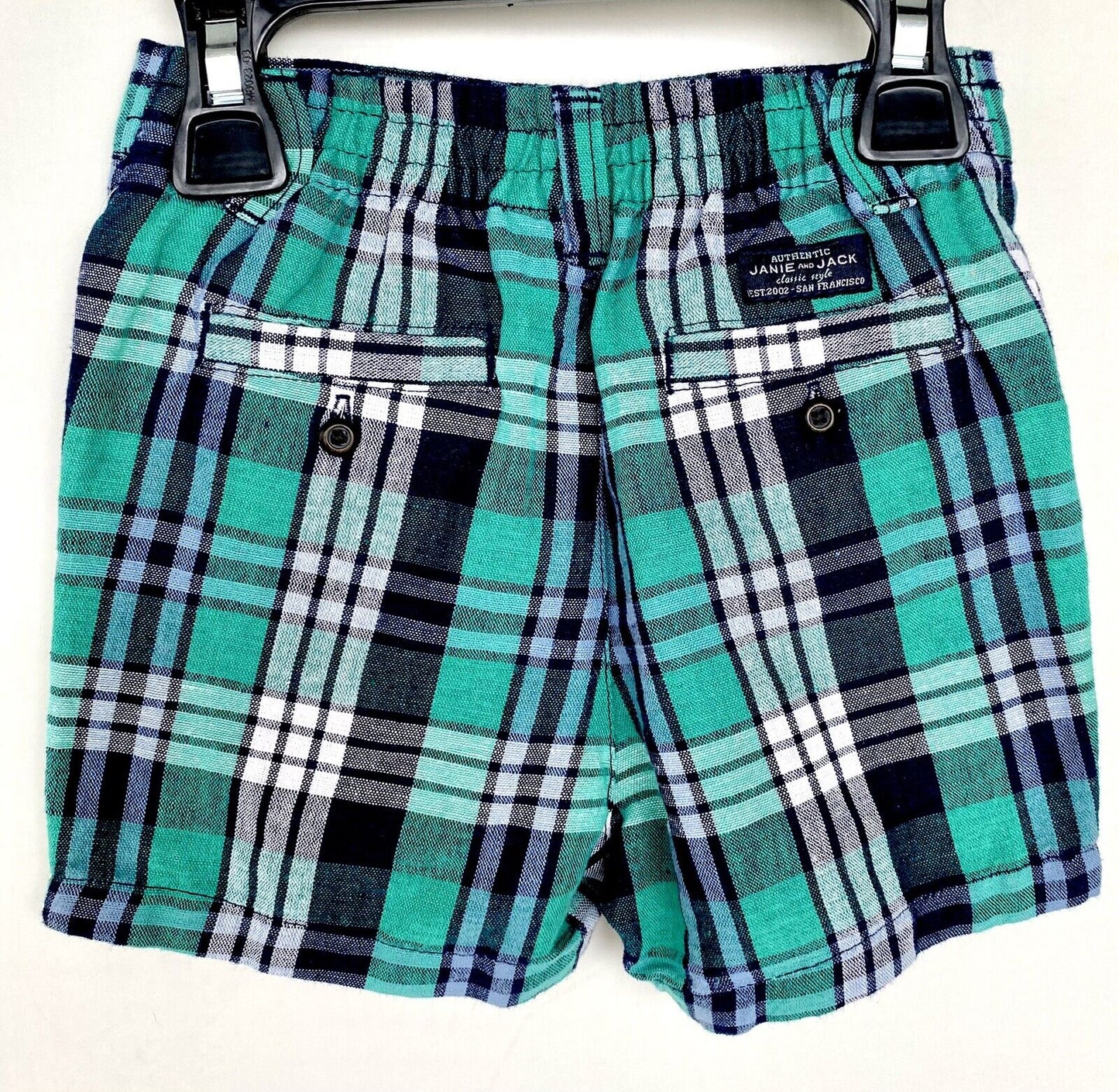 Janie And Jack Blue Green Check Cotton Linen Short 12-18 M Retail $39 Price $29