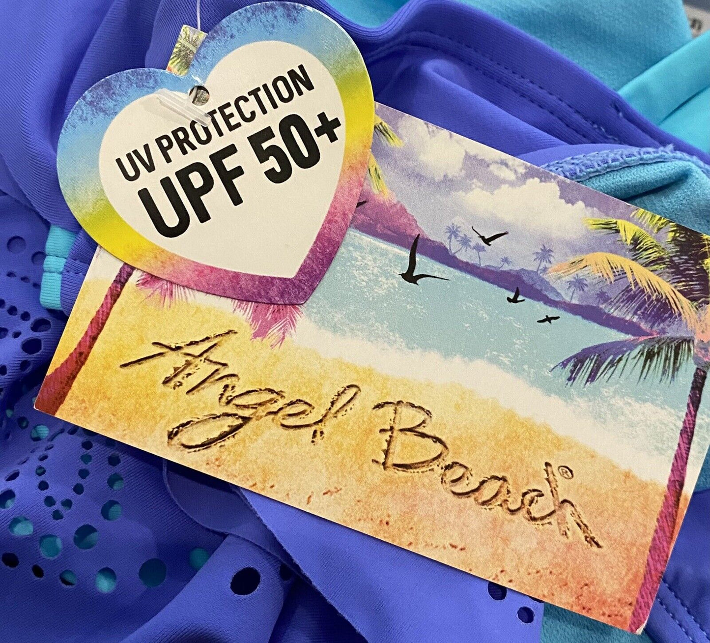 Angel Beach Blue Flounce Laser Cut Out Bikini Age 12 Price $24.99 UPF 50+