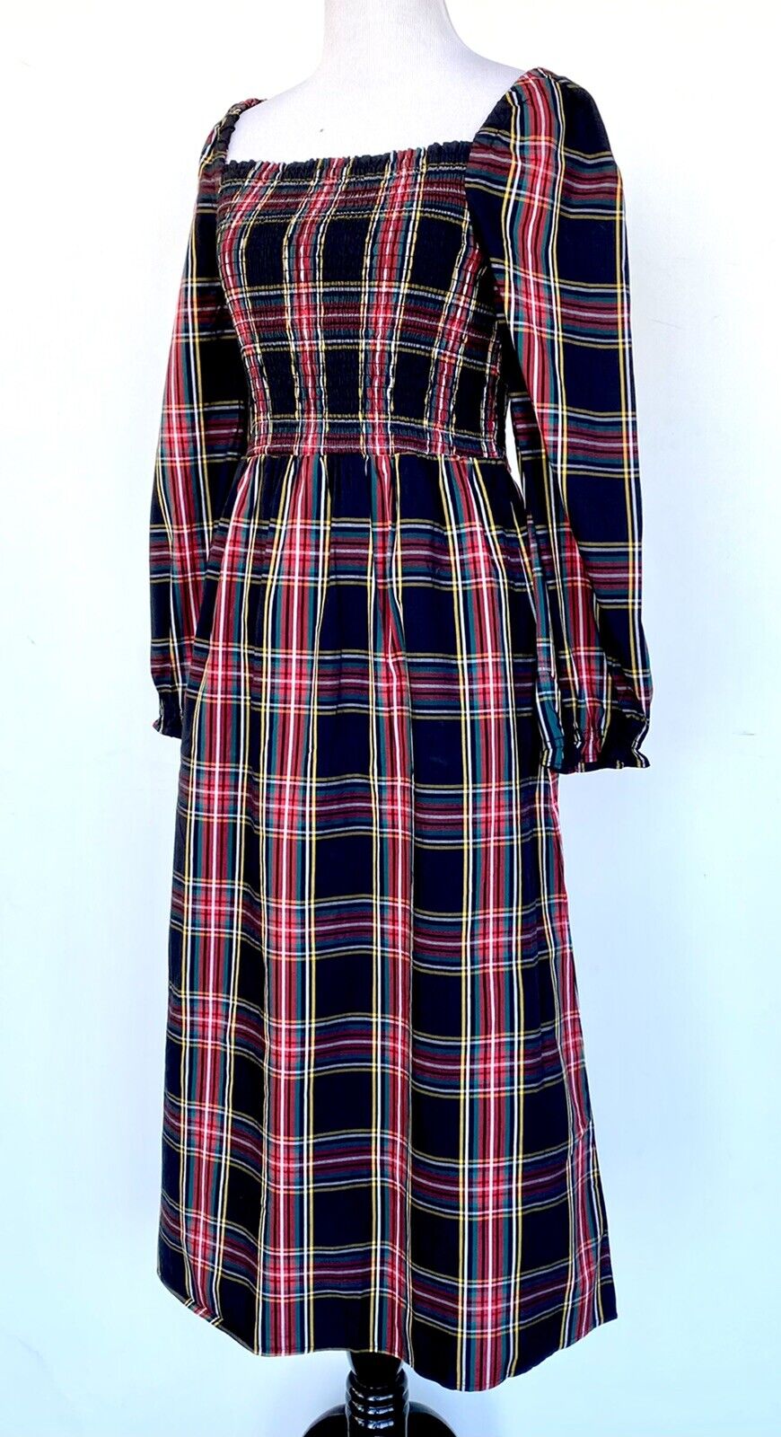 J.Crew Tartan Plaid Smocked Bodice Size M Retail $128 Price $69 Cotton Poplin