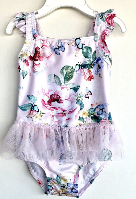Monsoon London Floral Print Ruffle Tulle Skirt Swimsuit 12-18 M Price $28 NWT