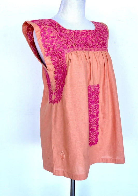J Marie embroidered Linen Roe Top size XS Retail $102 Price $56 orange Pink