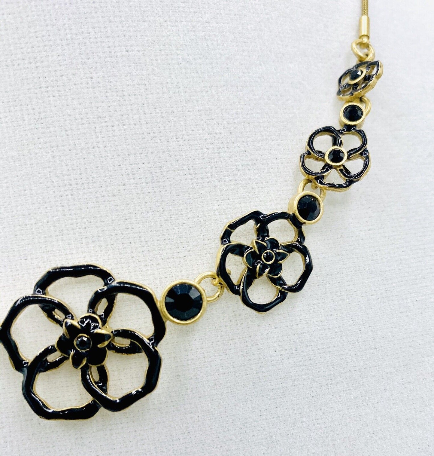 Pilgrim 14ct Gold Plated Black necklace with Enamel & crystals NWT Price $15