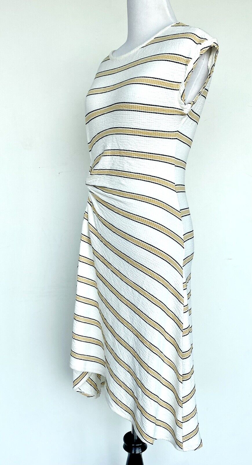 Max Studio Ivory Stripe Cinch Twist Dress Size XS Retails $98 Price $48 NWT