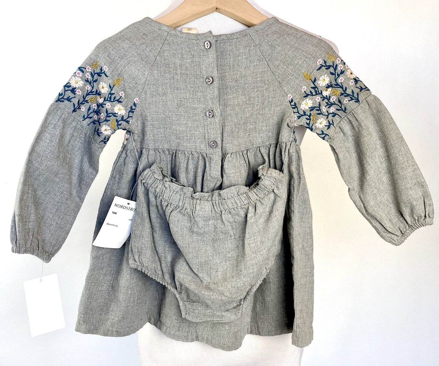 Tucker + Tate Grey Embroidered 2pc Dress & Panties Retail $45 Price $26 NWT 18 M