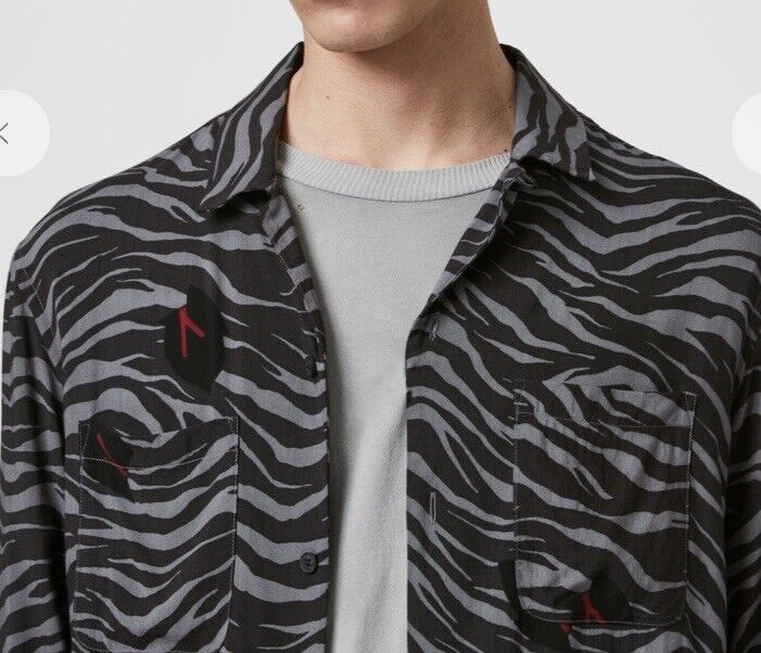 AllSaints Lazaro LS Shirt  Retail $128 NWT Price $69 Size XS Black Grey