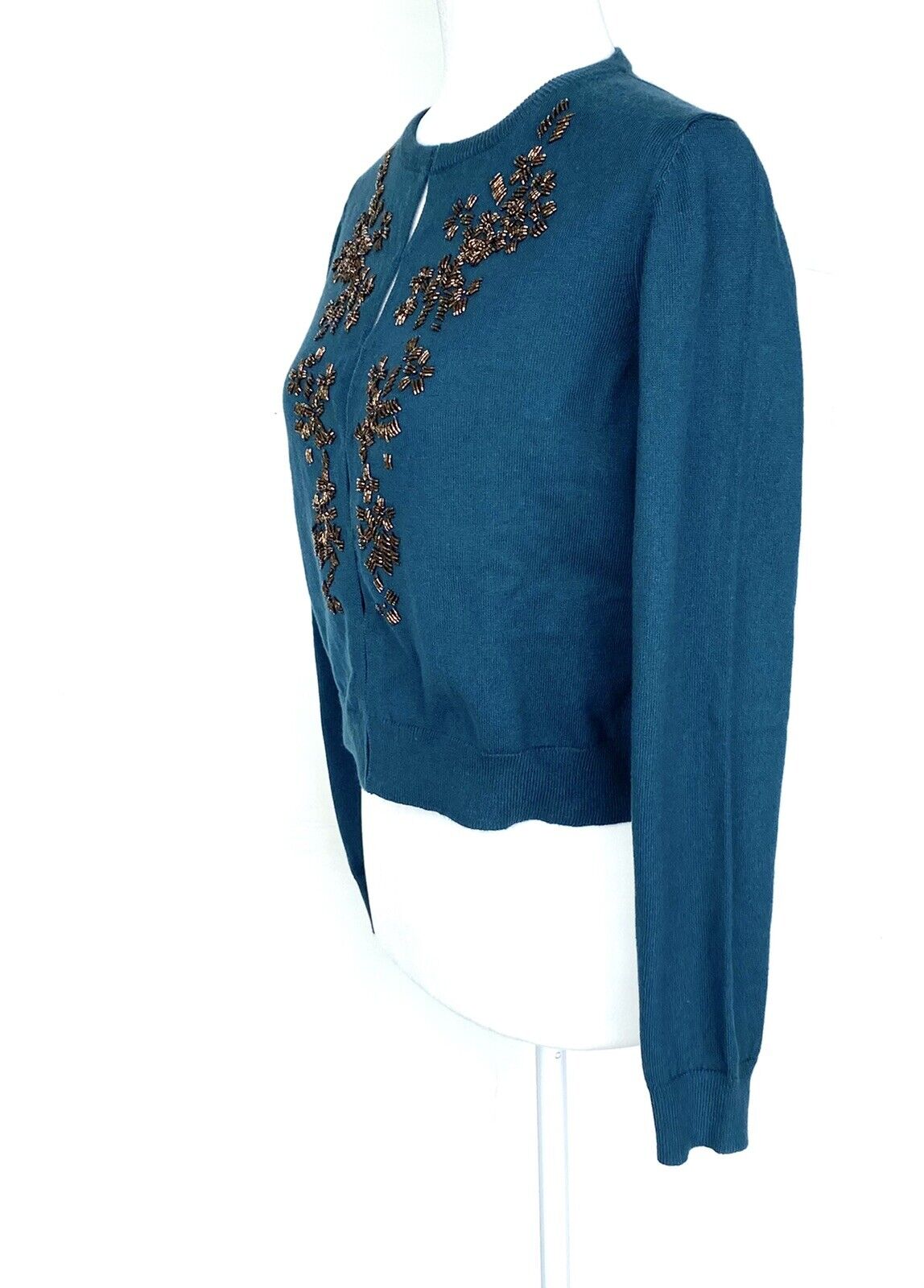 Sundance Beaded Cardigan Cotton Cashmere Mix Retail $158 Price $69 PS Teal NEW