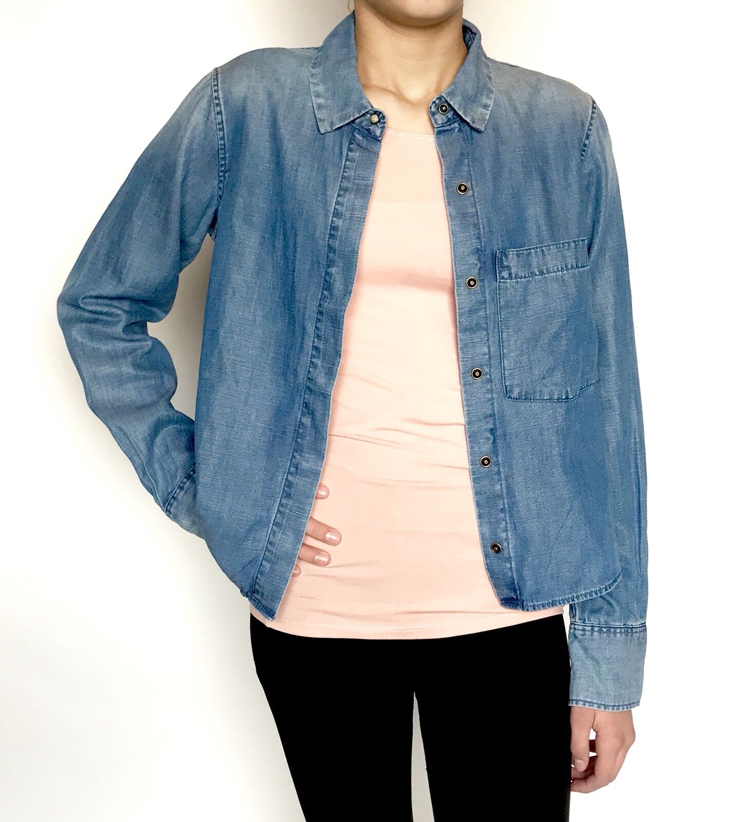 AllSaints Biella Light Denim Shirt NWT Retail $160 Price $75 Size 2 All Saints