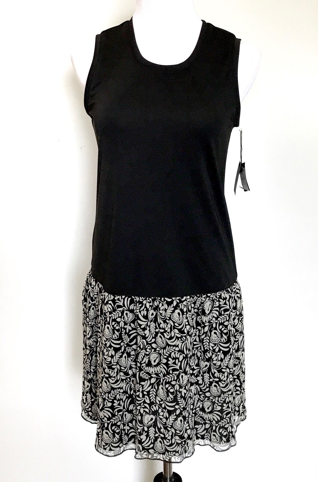 Anna Sui Black 100% Silk Frill Dress. NWT Price $69 Size M