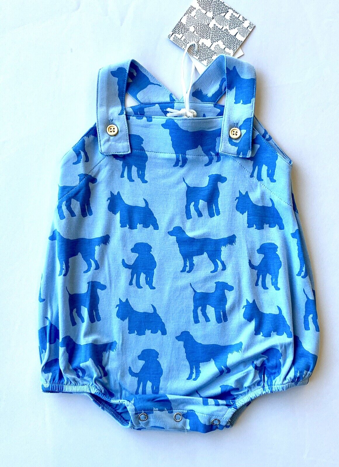 Kate Quinn Bamboo Puppy Dog bubble Romper Retail $32 Price $26 12-18M Blue