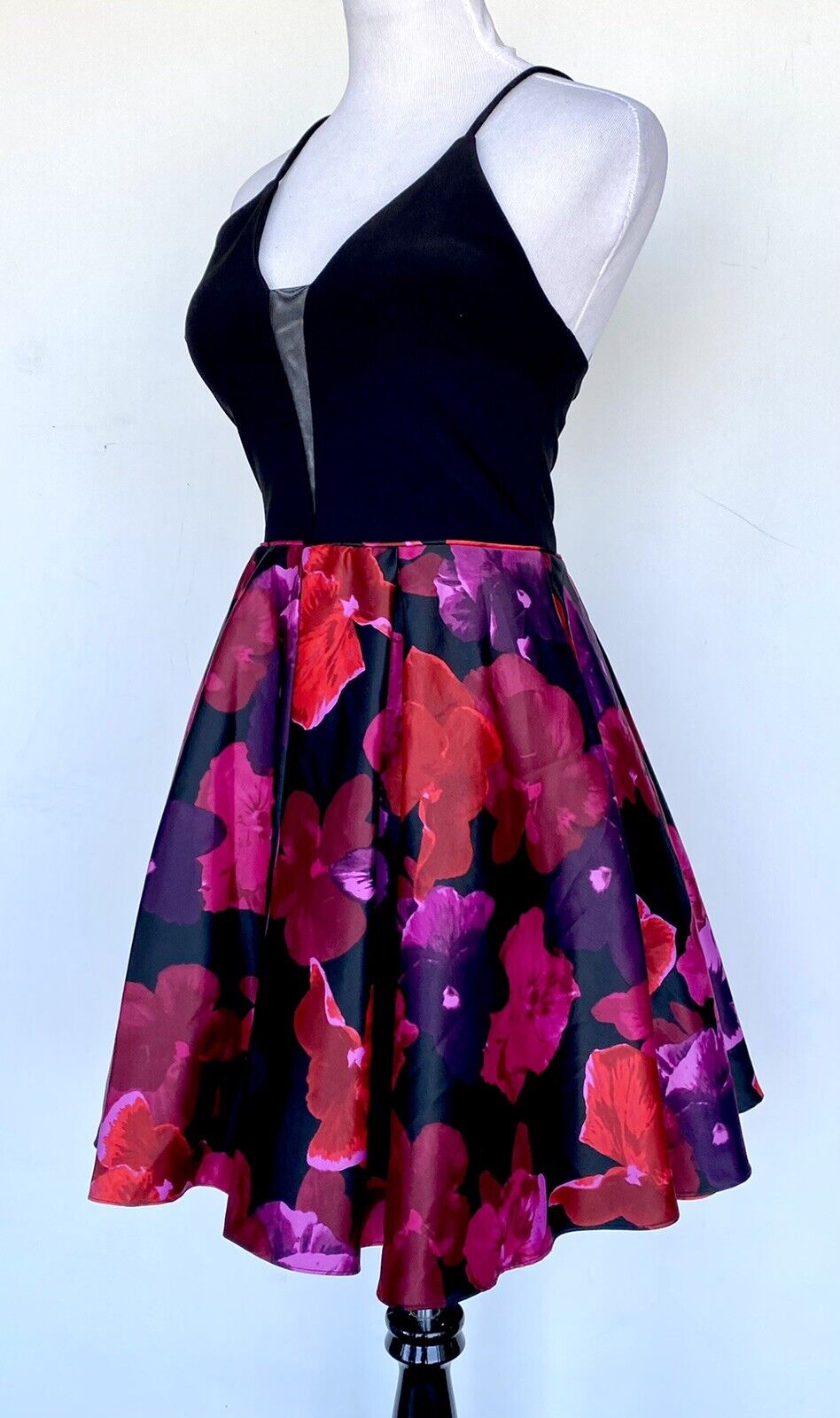 Betsy & Adam Floral Cocktail Dress Black Pink Red Sz 6 Retail $219 Price $92 NWT