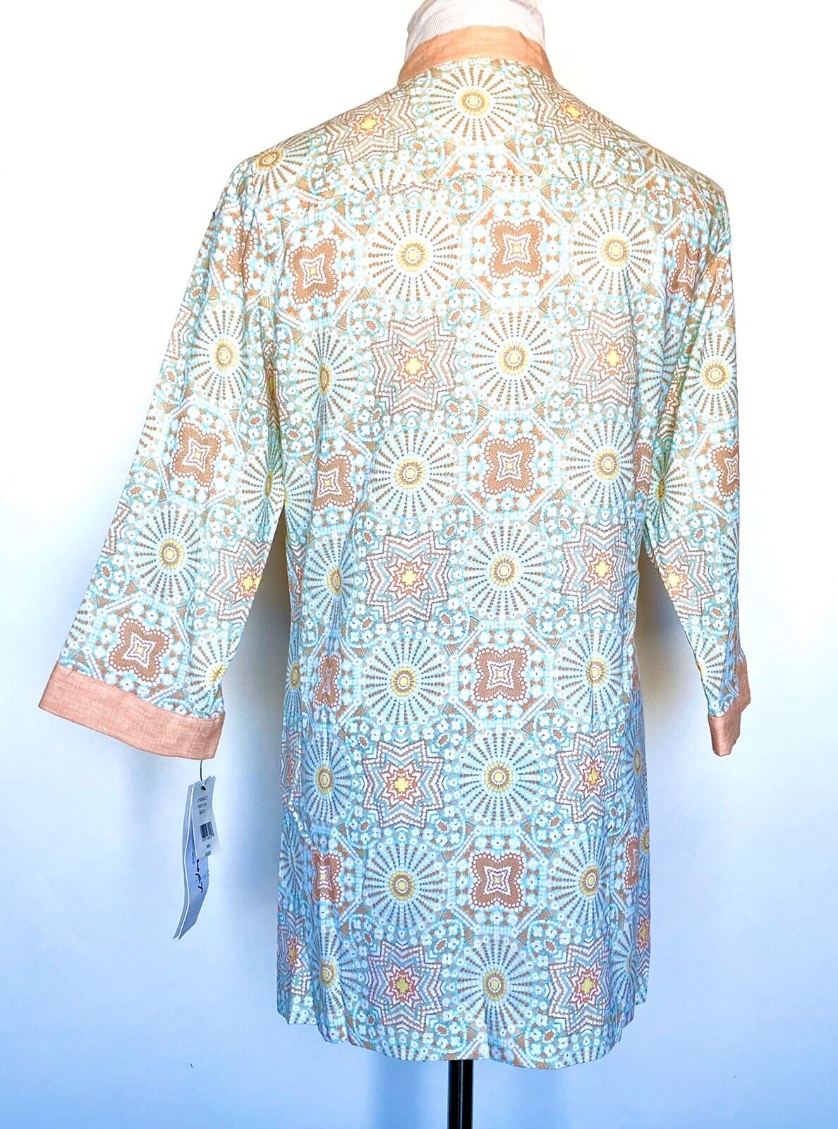 Green & Peach Beach 3/4 Sleeve Tunic Retail $89 Price $35  NWT Sz 6 Cotton Linen