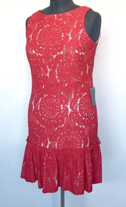 Eliza J Coral Orange Lace Shift Dress NWT Retails $168 Price $69 Size 10