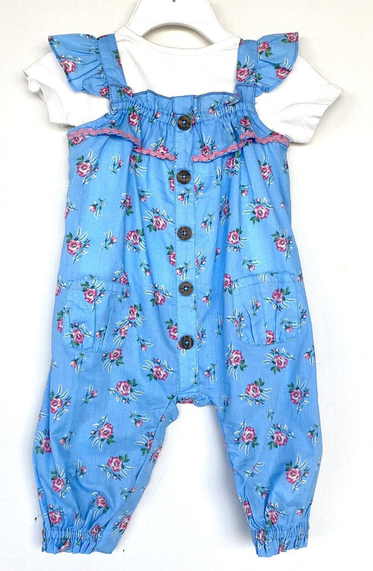 Monsoon London 2 Pc Blue Rose Print Romper & Tee 6-12 M Price $35 NWT Ric Rac