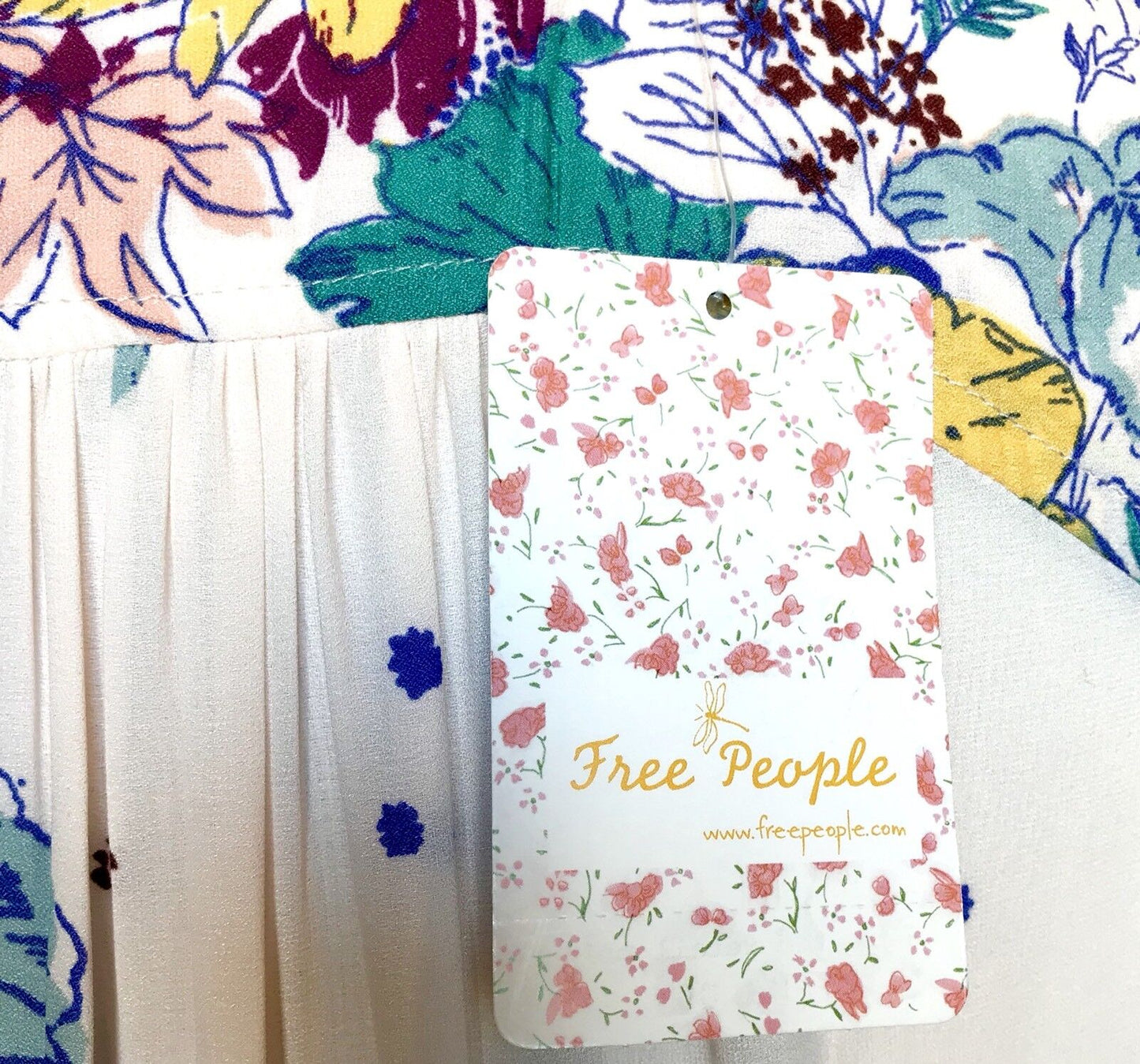 Free People Cream Pink Ruffle Top Retail $88 Price $48 NWT Size M