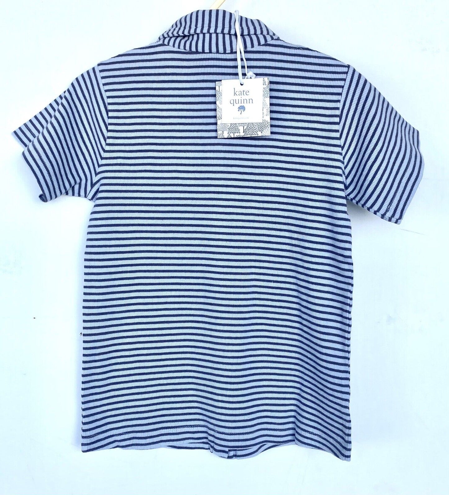 Kate Quinn Organic Cotton SS Collared Ribbed Shirt $28 Blue Ombre Age 6