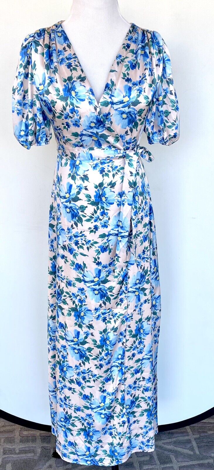 Alexia Admor Satin Pink Blue Wrap Dress Retail $245 Price $99 Size NWT