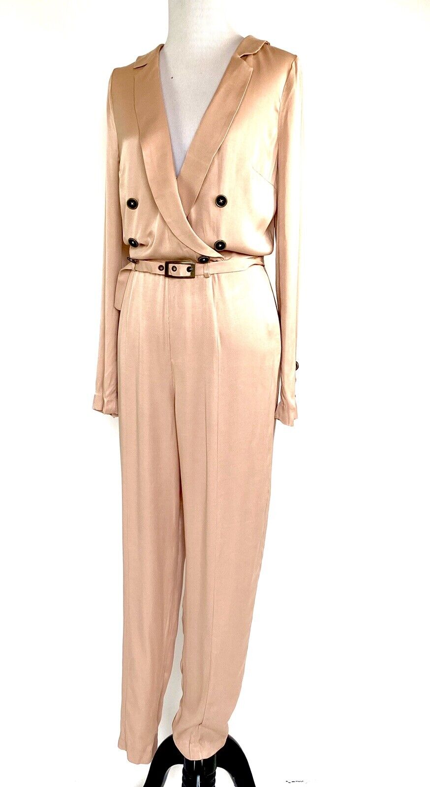 Free People Nude Mystic Tan Silky Jumpsuit. Sz 0 Retail $300 Price $98 NWT